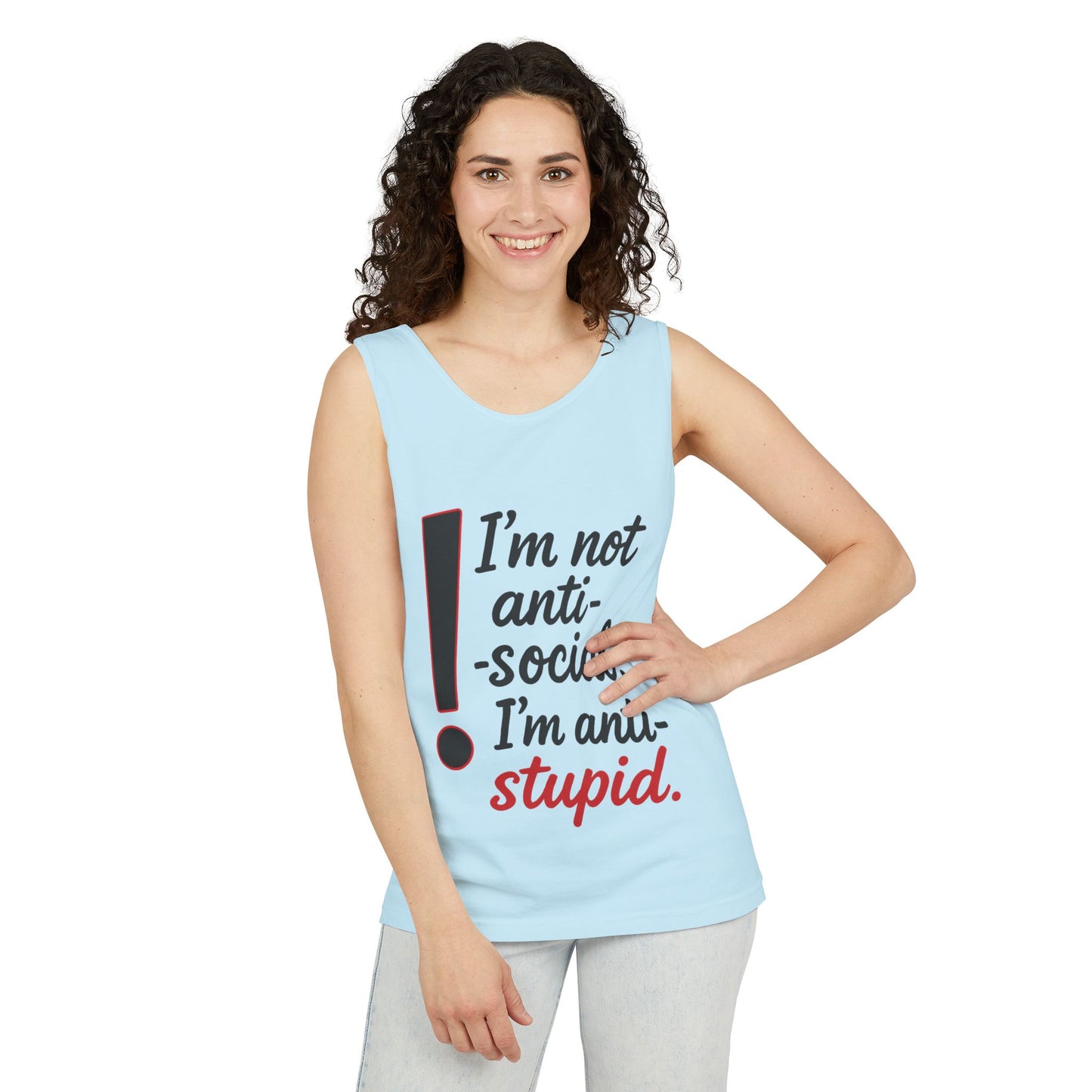 Anti-Social Womens Tank Top, Funny Graphic Summer Apparel, Beachwear, Humorous Womens Tee, Graphic Tee for Introverts & Thinkers