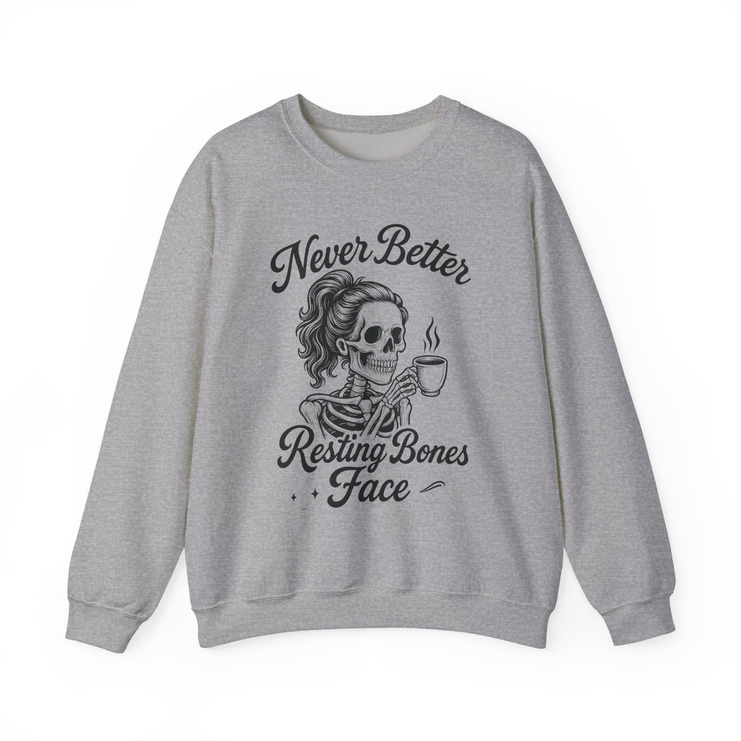 Skull Coffee Lovers Crewneck Sweatshirt, Womens, Perfect for Halloween, Cozy Outfit, Gift for Friends, Relaxing Days, Coffee Enthusiasts