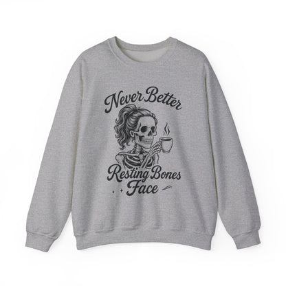 Skull Coffee Lovers Crewneck Sweatshirt, Womens, Perfect for Halloween, Cozy Outfit, Gift for Friends, Relaxing Days, Coffee Enthusiasts
