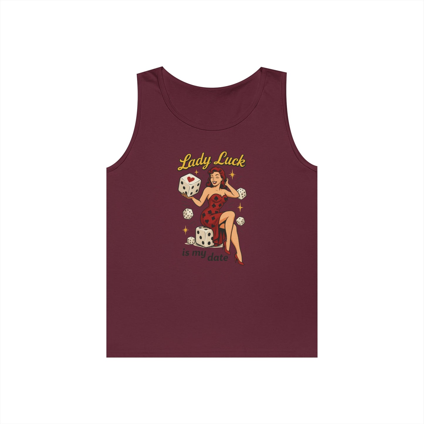 Lucky Me Tank Top, Retro Lady Luck Tee for Men, Gambling & Dice Themed Tee, Vintage Pin-Up Vegas Gift, Good Luck Gifts, for Luck Enthusiasts