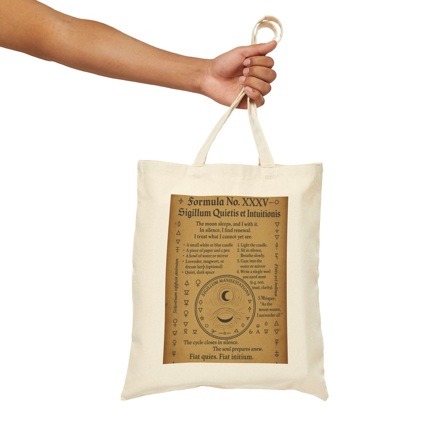 Waning Crescent Moon Spell, Inner Peace Ritual, Lunar Cleansing Grimoire Tote Bag, Mystical Cotton Canvas Tote Bag, Shopping, Beach,Gift Bag