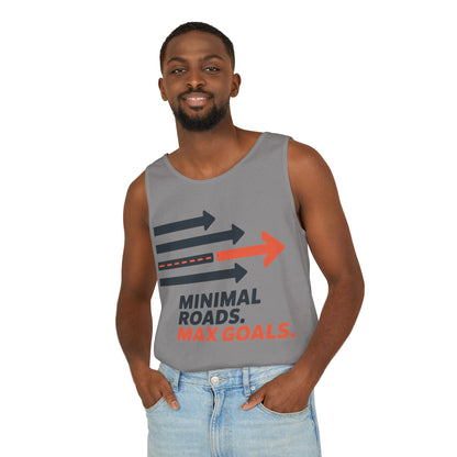 Mens Garment-Dyed Tank Top, Minimal Roads Max Goals Motivational Mens Tank Top