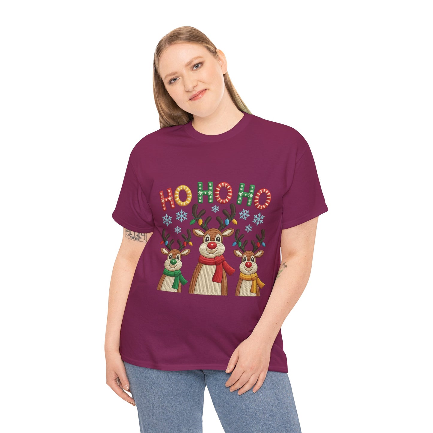 Ho Ho Ho Reindeer T-Shirt, Cute Christmas Tee for Women