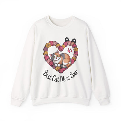 Best Cat Mom Ever Sweatshirt, Cozy Cat Lover Gift, Mother's Day Apparel, Pet Owner Sweatshirt, Cute Gift for Cat Moms, Yarn Themed