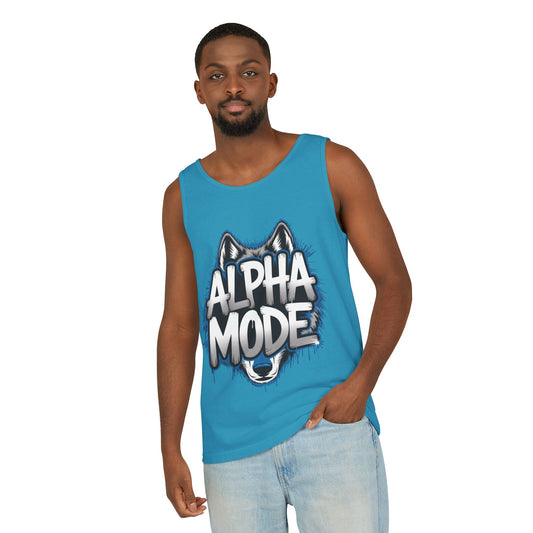 Mens Garment-Dyed Tank Top, Alpha Mode Wolf Graphic Mens Tank Top Gym Wear