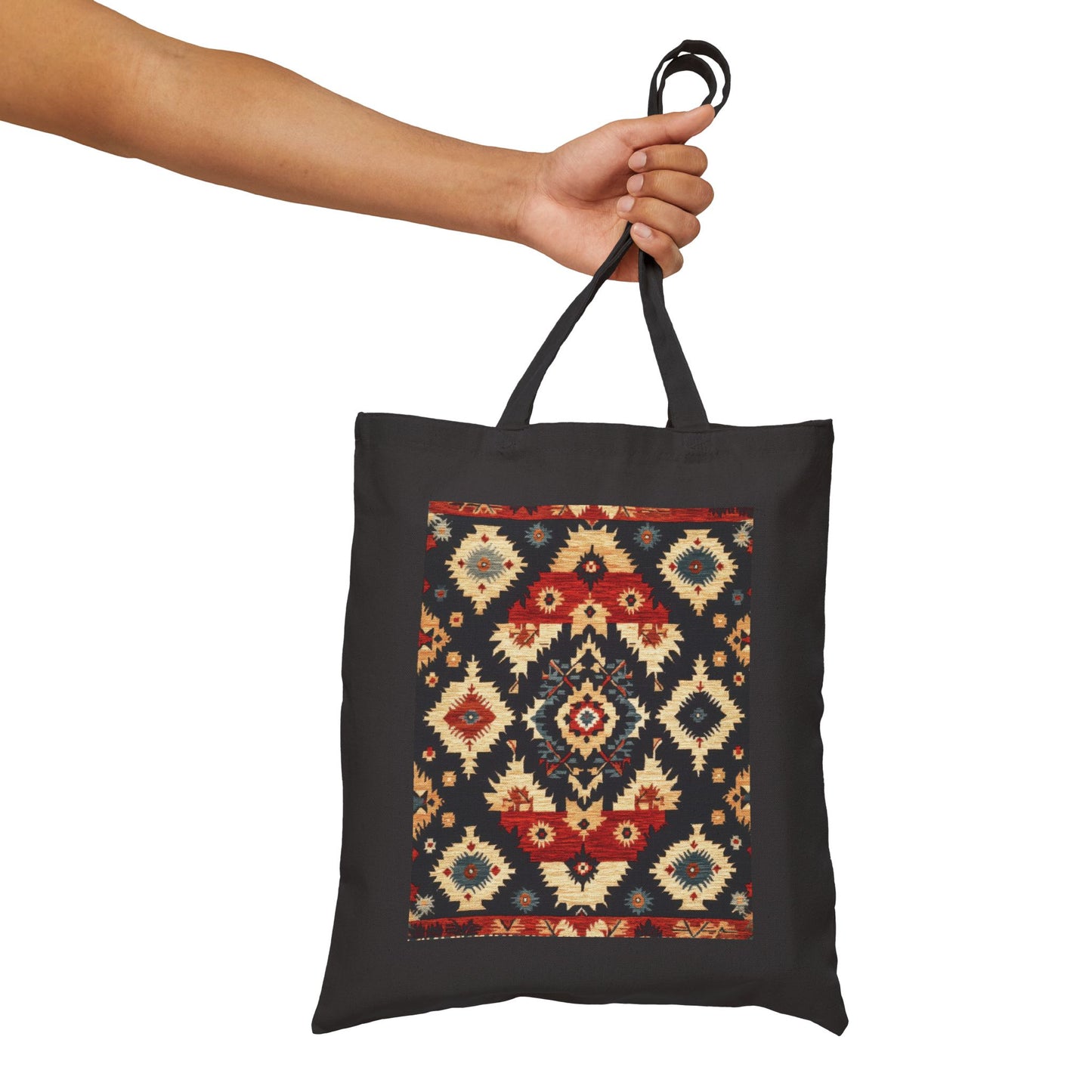 Bohemian Cotton Canvas Tote Bag, Reusable Shopping Bag, Gift for Her, Beach Bag, Travel Companion, Traditional Turkish Carpet Pattern