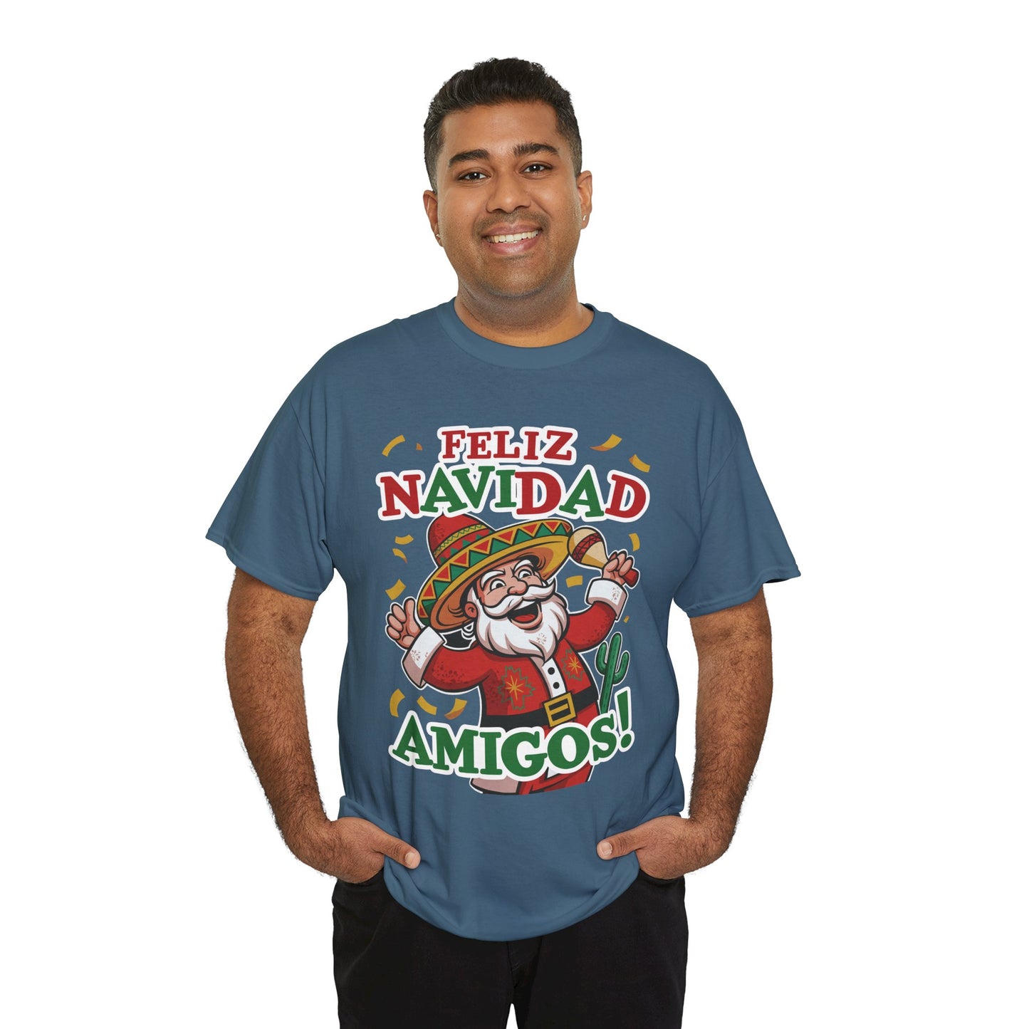 Feliz Navidad Amigos! Funny Mexican Santa Christmas T-Shirt, Latin Holiday Tee, Sombrero Santa Fiesta Shirt