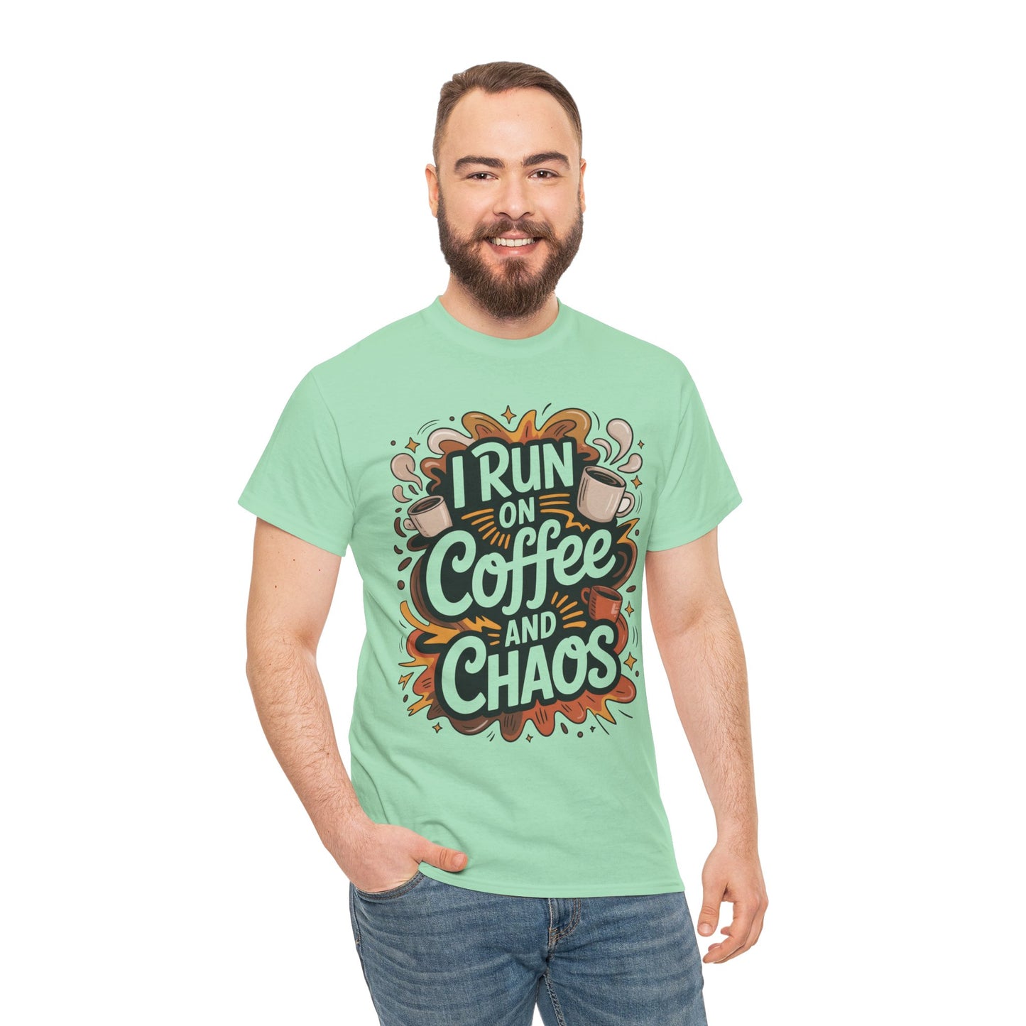 Funny Mens Coffee T-Shirt, I Run on Coffee and Chaos, Caffeinated Chaos Tee for Him, Perfect for Coffee Lovers, , Humor Tee
