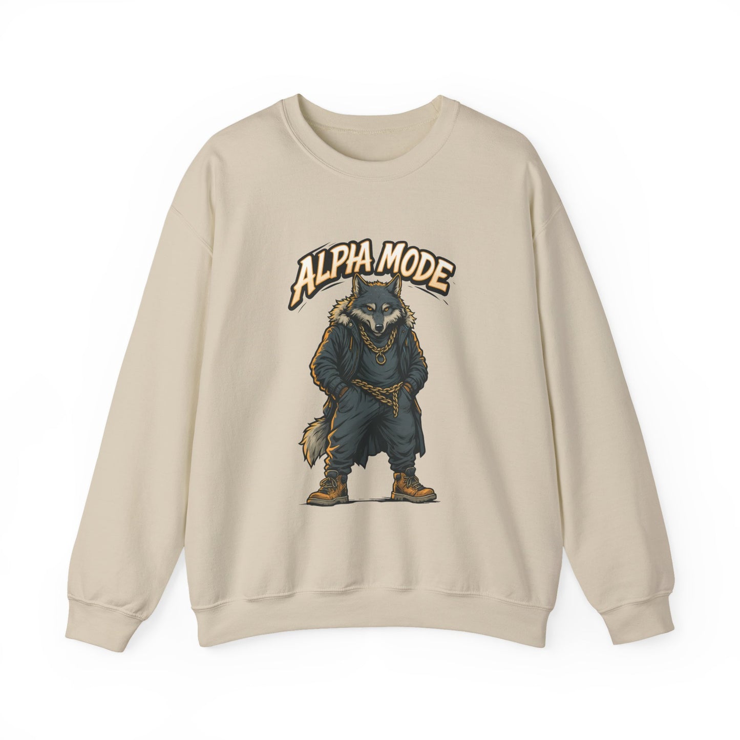 Alpha Mode Wolf Crewneck Sweatshirt, Mens Streetwear Pullover, Hip Hop Savage Wolf Sweater, Alpha Male Graphic Crewneck, Urban Wolf Gift
