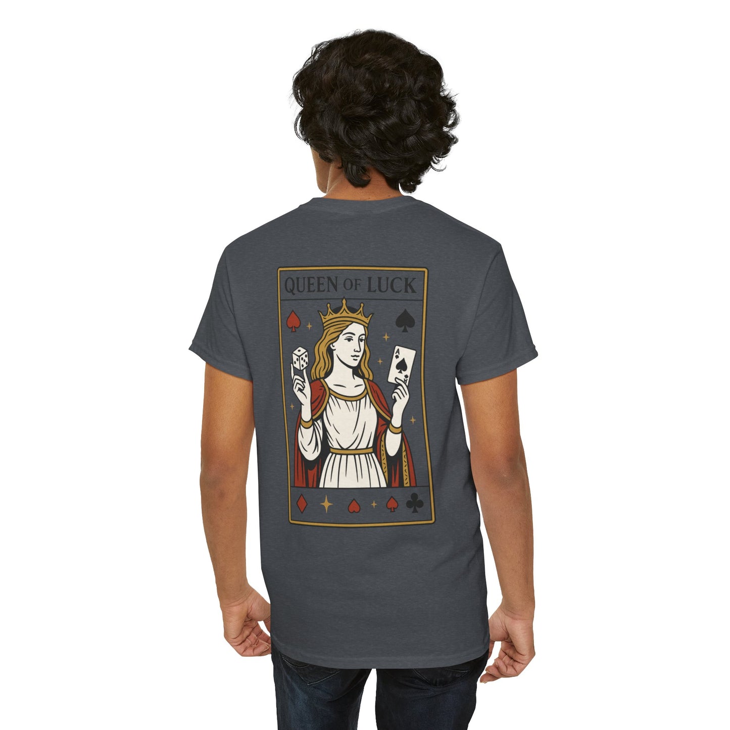 Queen of Luck Front & Back Print unisex T-Shirt, Roll the Dice Tee for Men, Vintage Gambling Shirt, Casino Gift, Poker Gift, Card Games Gift