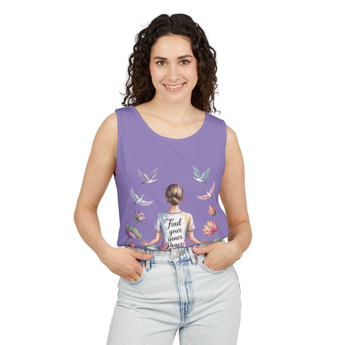Meditation Floral Womens Tank Top, Find Your Inner Peace, Yoga Apparel, Gift for Mindfulness, Summer Relaxed Wear