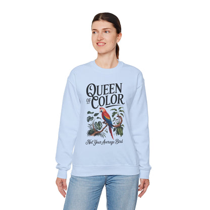 Vibrant Crewneck Womens Sweatshirt, Colorful Apparel, Bird Design, Cozy Layering, Gift for Nature Lovers, Fun Fashion