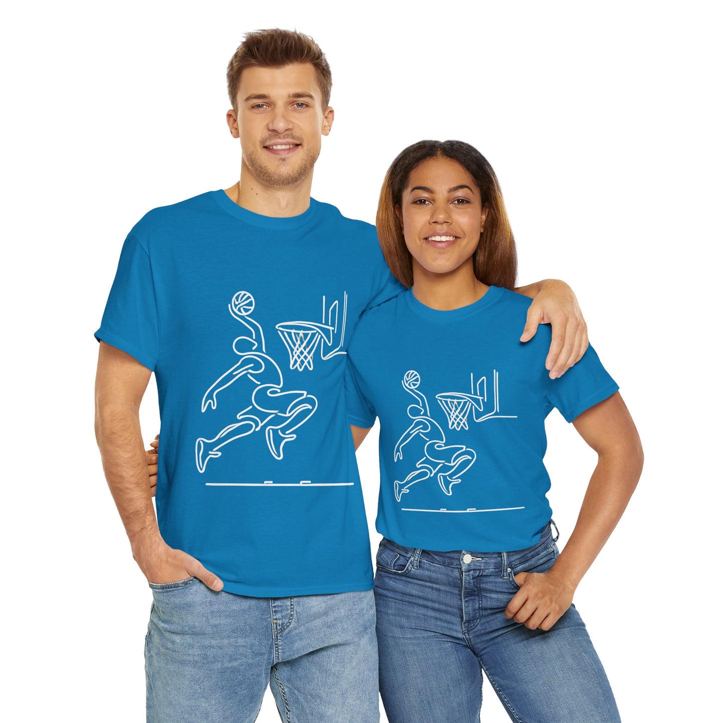 Basketball Slam Dunk Line Art Shirt, Unisex Heavy Cotton Tee, Sportswear, Gift for Athletes, Streetwear, Basketball Player T-Shirt
