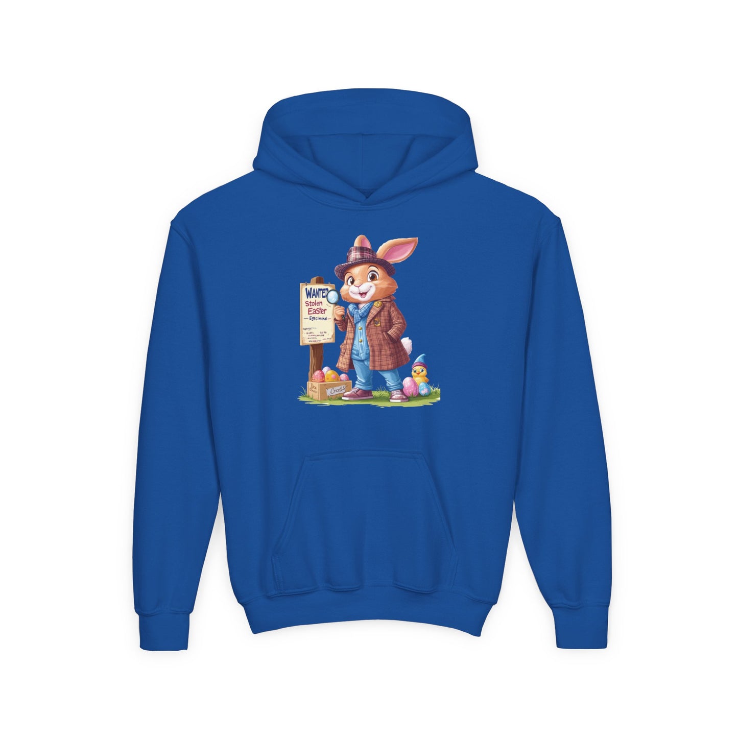 Detective Bunny Easter Hoodie for Kids - Fun Egg Hunt Youth Sweatshirt, Cute Spring Holiday Outfit, Cozy Hooded Gift for Boys & Girls