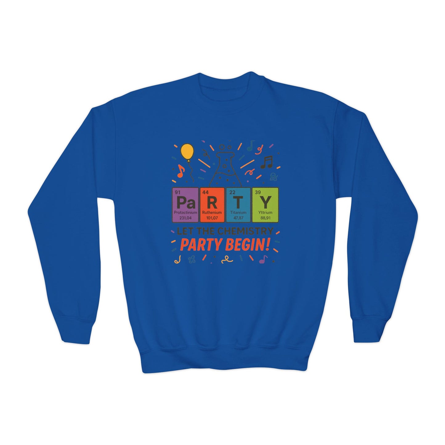 Fun Chemistry Party Youth Crewneck Sweatshirt, Gift for Science Lovers, Birthday Sweatshirt, Kids Party Apparel, Science-Themed Gift