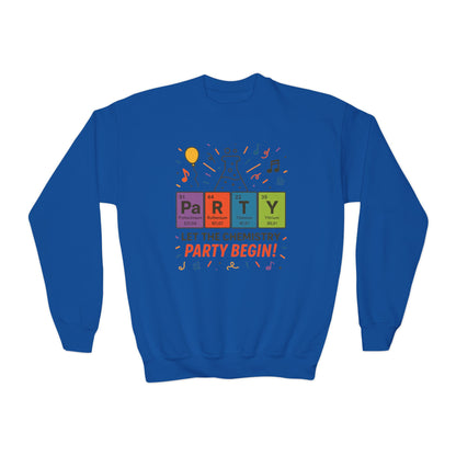 Fun Chemistry Party Youth Crewneck Sweatshirt, Gift for Science Lovers, Birthday Sweatshirt, Kids Party Apparel, Science-Themed Gift