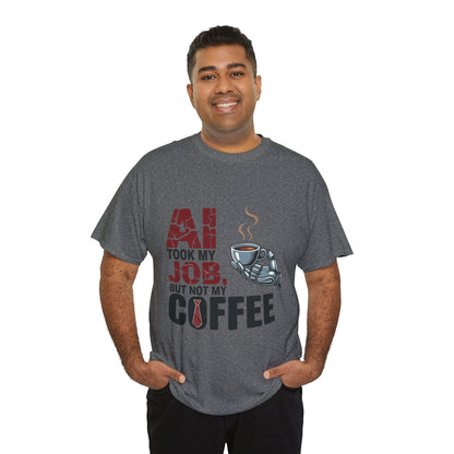 Men's AI Coffee T-Shirt, Funny Robot Humor Graphic Tee, Geek Job Joke Shirt for Him, Men's Heavy Cotton Tee, Sarcastic Work Shirt