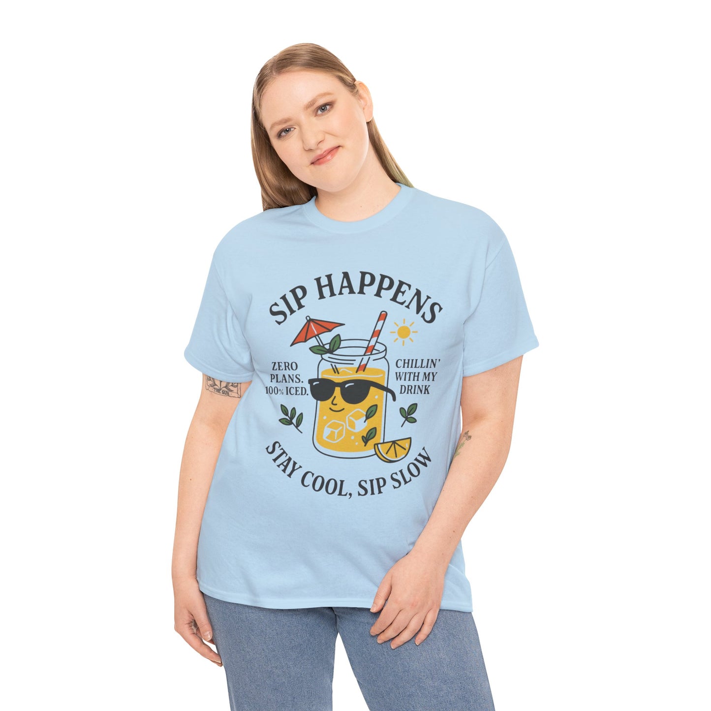 Sip Happens Womens T-Shirt, Funny Summer Drink Graphic Tee, Stay Cool Sip Slow Lemonade Shirt, , Beach Wear, BBQ Parties, Chill Summer Vibes
