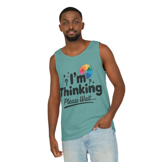 Funny - Im Thinking Please Wait - Mens Tank Top, Cute Geeky Gift for Introverts, Programmers, Designers, Fun Humor Shirt, Gift for Adults