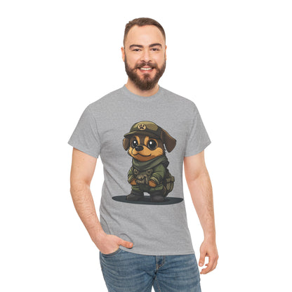 Funny Dog Soldier Tee, Cute Military Dog Cartoon Unisex Heavy Cotton Tee , Pet Lover Gift, Gift for Dog Owners, Gift for Army Fans