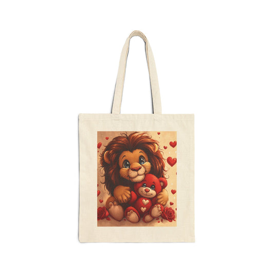 Adorable Lion & Teddy Bear Tote Bag, Cute Gift for Kids, Nursery Decor, Valentine's Day, Eco-Friendly Shopping Bag