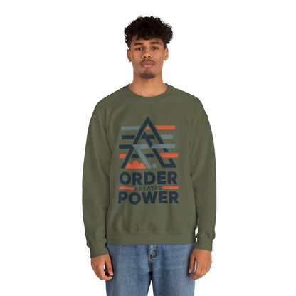 Men's Sweatshirt Order Creates Power, Minimal Geometric Motivational Graphic Pullover, Heavy Blend™ Crewneck Sweatshirt