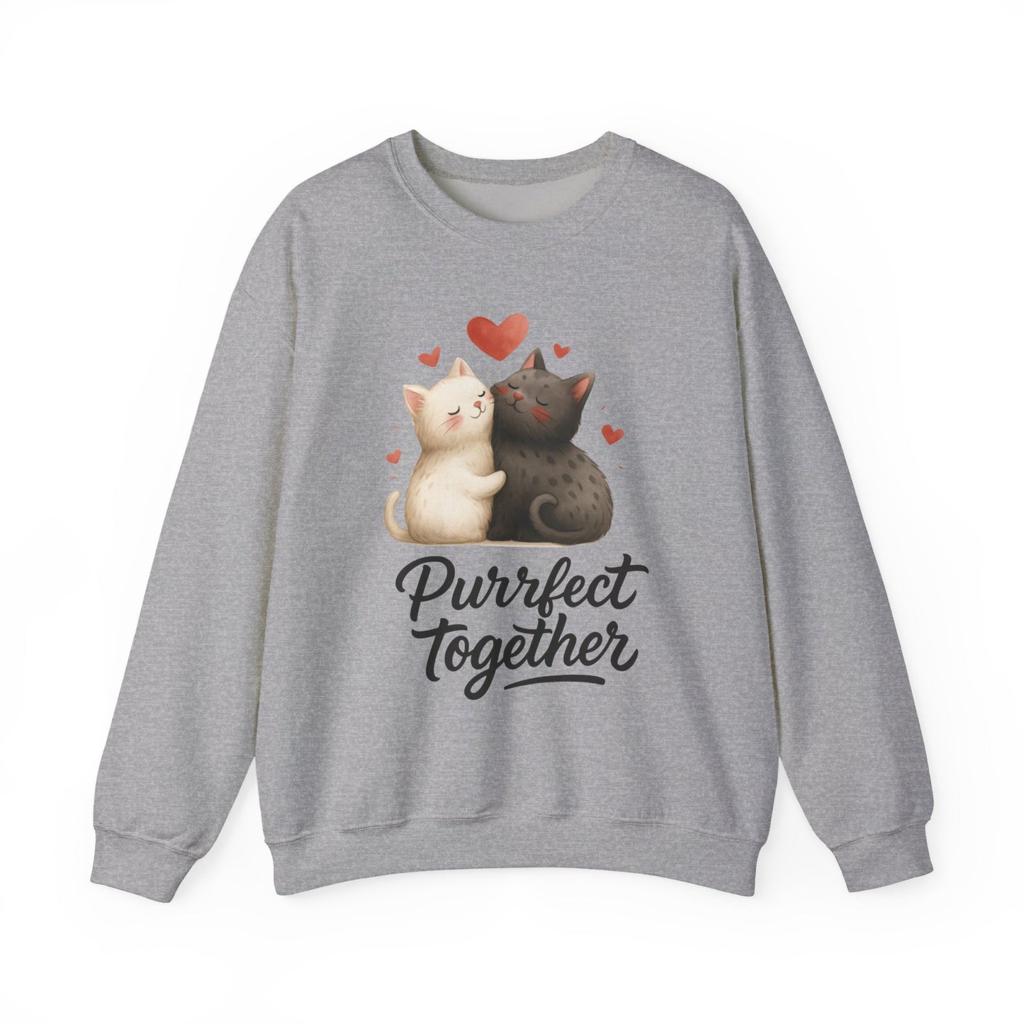 Cute Cat Couple Womens Sweatshirt, Purrfect Together Sweater, Gift for Cat Lovers, Cozy Crewneck for Valentine's Day, Animal Lover Apparel