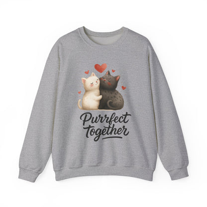Cute Cat Couple Womens Sweatshirt, Purrfect Together Sweater, Gift for Cat Lovers, Cozy Crewneck for Valentine's Day, Animal Lover Apparel