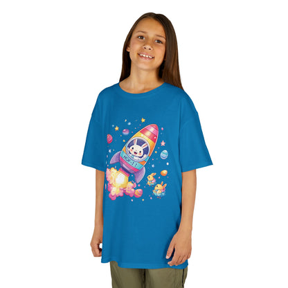 Easter Astronaut Bunny Kids T-Shirt - Cute Space Rocket Bunny with Colorful Eggs, Fun Spring Tee for Boys and Girls, Holiday Gift Idea