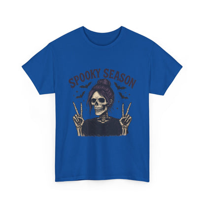 Spooky Season Women's T-Shirt, Funny Skeleton Girl Halloween Graphic Tee, Gothic Fall Shirt