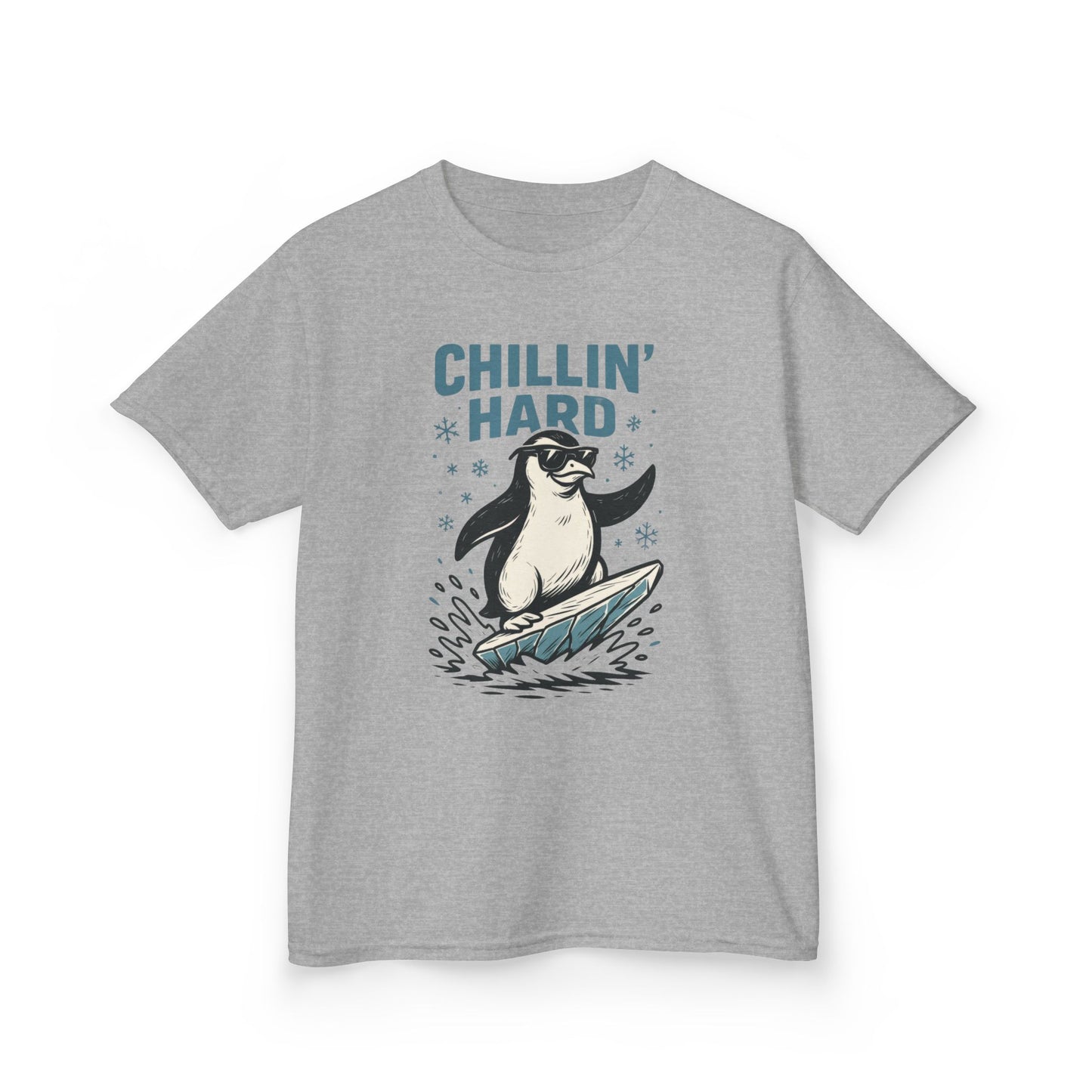 Kids Heavy Cotton™ Tee, Kids Chillin Hard Penguin T-Shirt, Funny Cool Animal Graphic Tee for Children