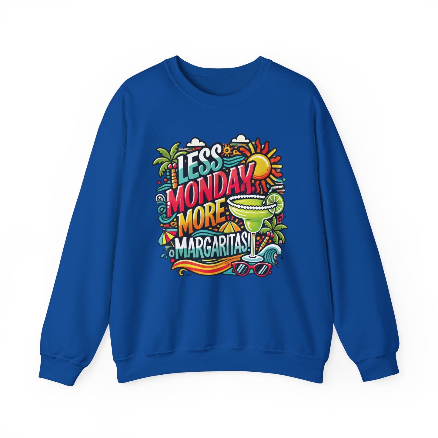 Less Monday More Margaritas Crewneck Sweatshirt, Funny Summer Unisex Beach Vibes Pullover, Fun Unisex Crewneck, Summer Parties Sweatshirt