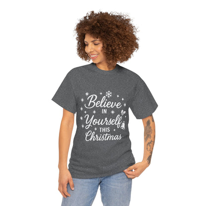 Women's Believe in the Magic Christmas Shirt, Santa Hat Holiday Tee for Women