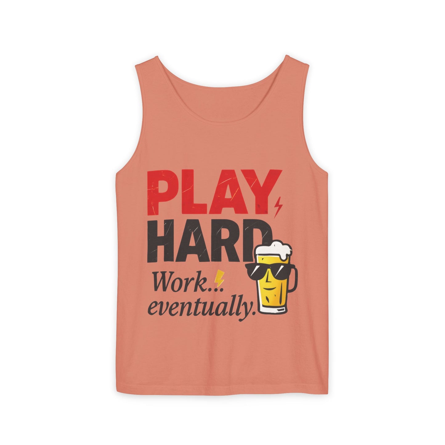 Casual Tank Top with Play Hard Print, Fun Summer Apparel, Gift for Dad or Friends, Beach Wear, Workout Top, Party Attire