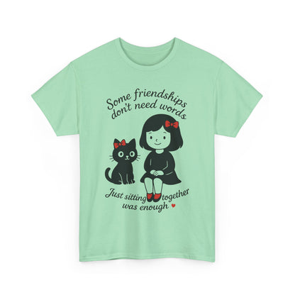 Cute Cat & Girl Graphic Tee, Playful Gift for Cat Lovers, Cat and Girl Design, Gift for Cat Owners, Women's Cotton T-Shirt