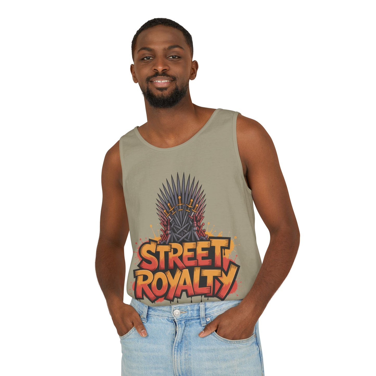 Street Royalty Men's Tank Top, Graffiti Crown Graphic Muscle Shirt, Urban Streetwear Sleeveless Skate Style