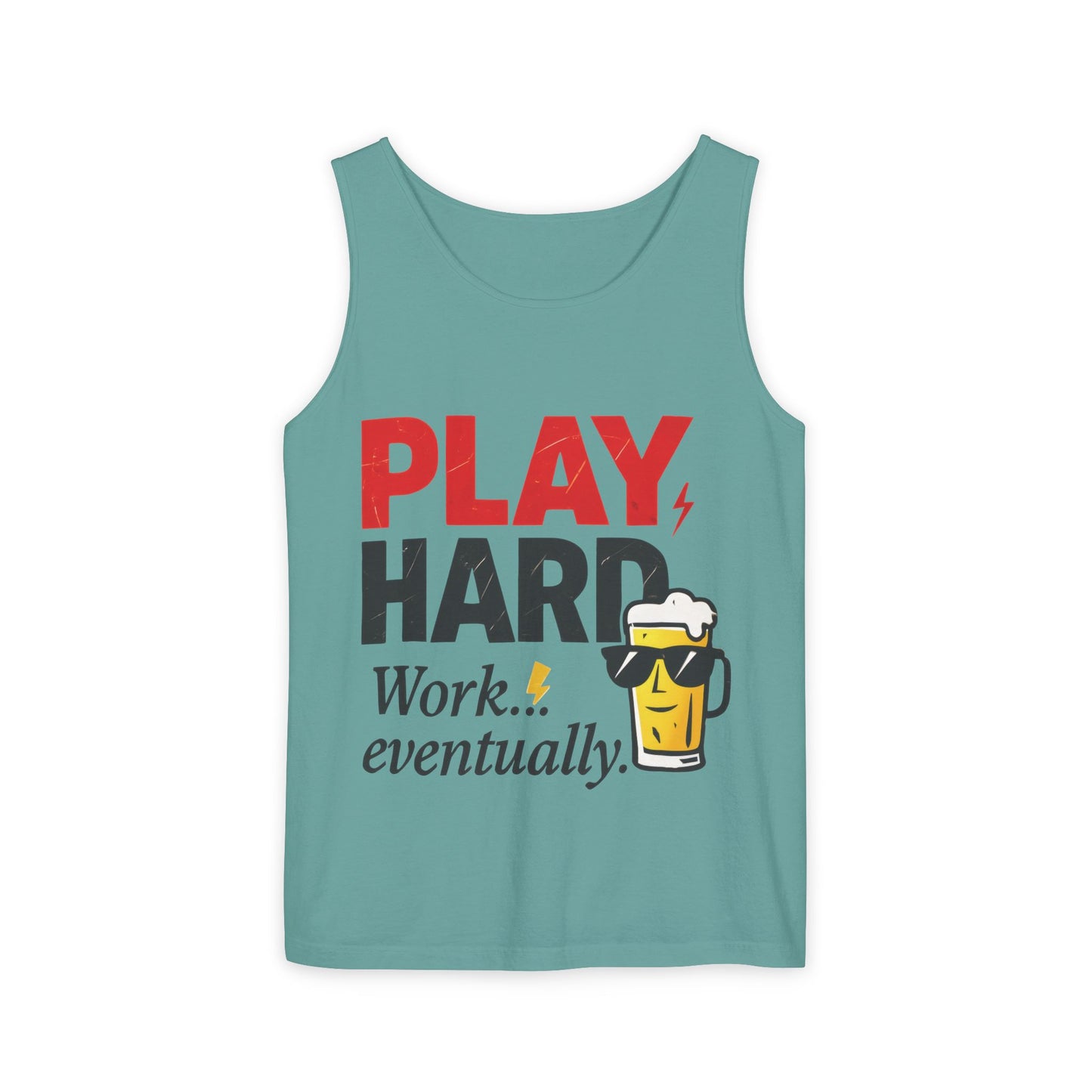 Casual Tank Top with Play Hard Print, Fun Summer Apparel, Gift for Dad or Friends, Beach Wear, Workout Top, Party Attire