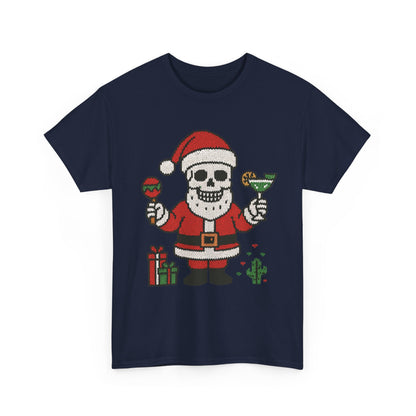 Funny Santa Skull Christmas Men's Shirt, Holiday Margarita Tee for Men