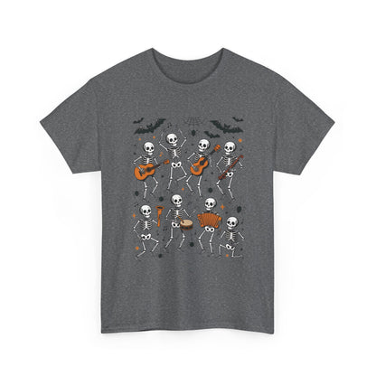 Dancing Skeleton Band Halloween T-Shirt for Women, Funny Spooky Music Tee, Cute Skeleton Party Shirt, Retro Halloween Top Gift Idea