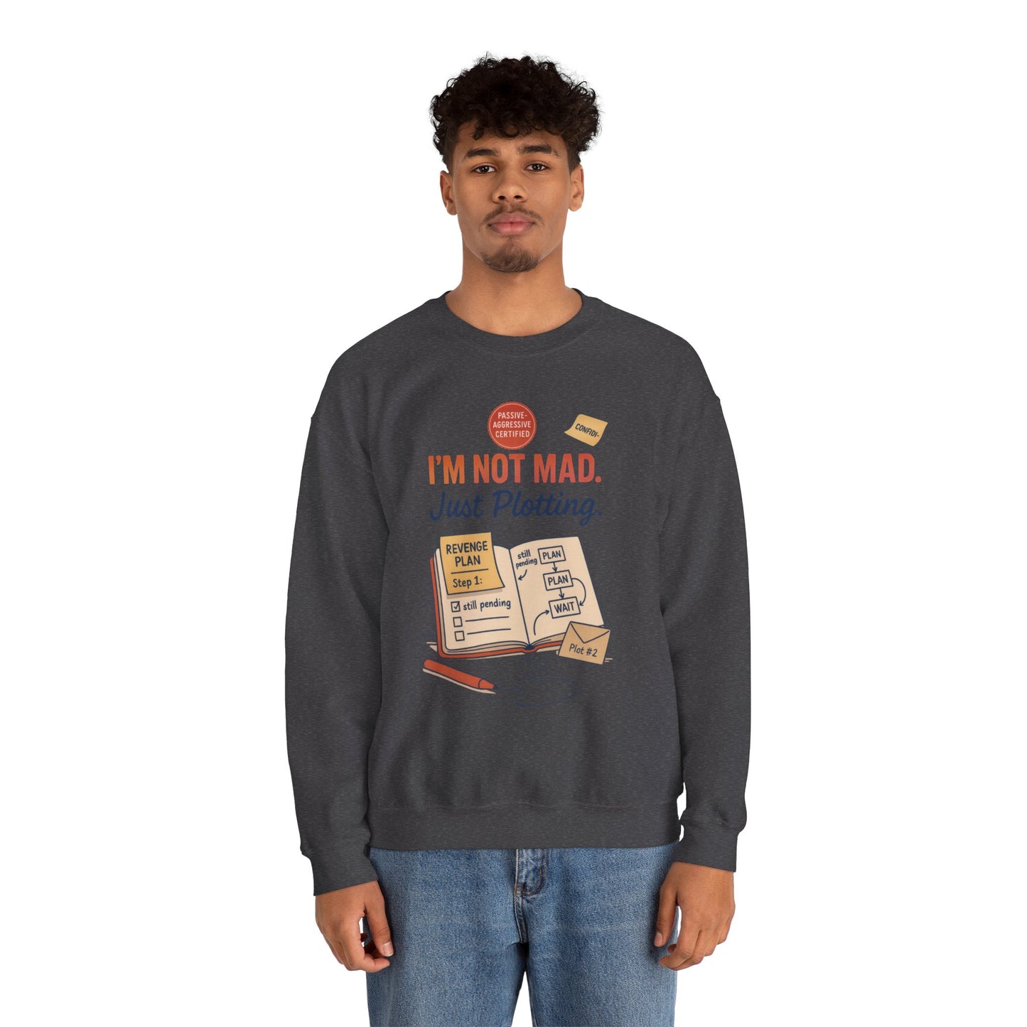 Funny Mens Revenge Sweatshirt, Im Not Mad Just Plotting, Passive Aggressive Sarcastic Crewneck for Him