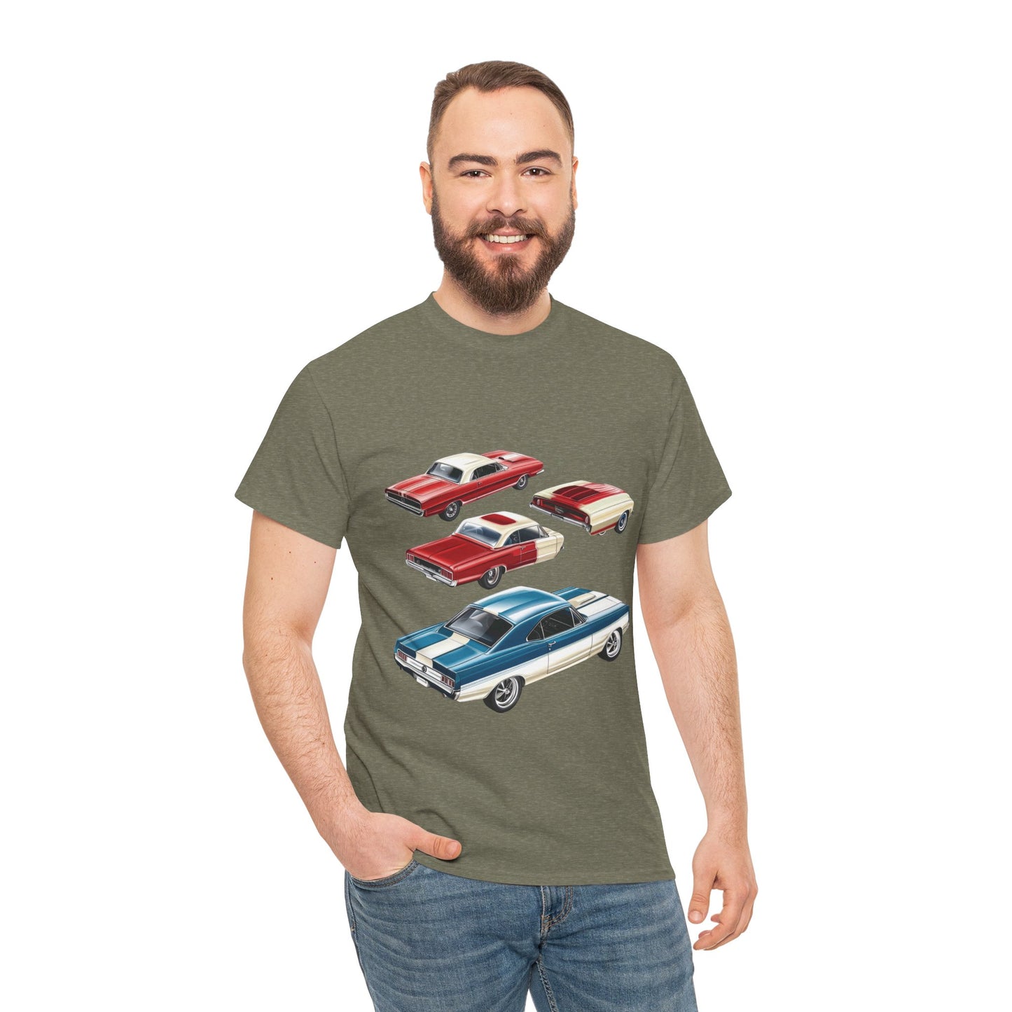 Vintage Muscle Car T-Shirt, Mens Cotton Tee with Retro American Classic Car Illustration, Gift for Car Lovers, Classic Car Graphic Tee
