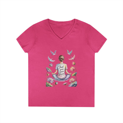 Mindful V-Neck T-Shirt, Inspirational Tee, Yoga Shirt, Self-Care Apparel, Gift for Her, Casual Wear, Find Your Inner Peace