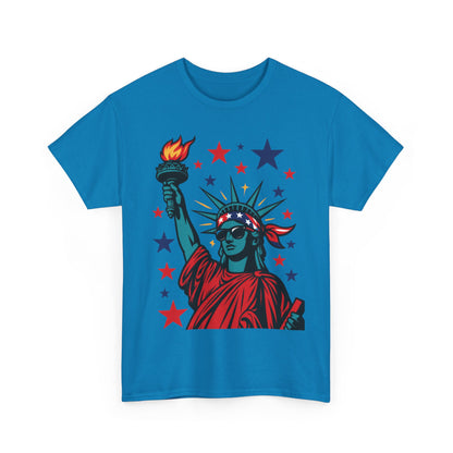 Lady Liberty Pop Art T-Shirt, Patriotic 4th of July Women’s Tee, Retro USA Bandana Statue Shirt
