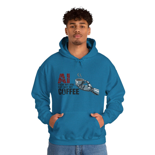 AI Coffee Hoodie, Funny Robot Humor Pullover, Geek Job Joke Sweatshirt Gift, Men's Heavy Blend™ Hooded Sweatshirt, Sarcastic Work Shirt