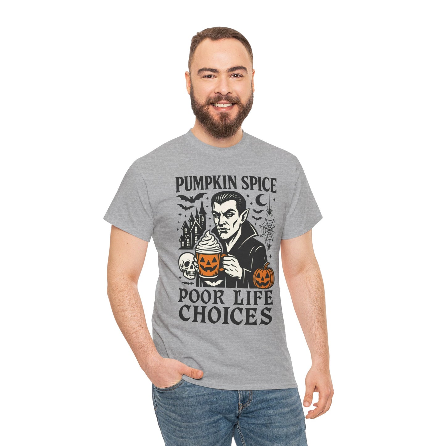 Pumpkin Spice Poor Life Choices Men's T-Shirt, Funny Vampire Coffee Halloween Graphic Tee