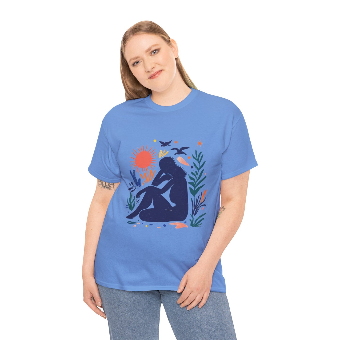 Boho Chic Unisex T-Shirt, Minimal Abstract Woman T-Shirt, Tee for Nature Lovers, Sun and Nature Print, Artistic Silhouette Tee