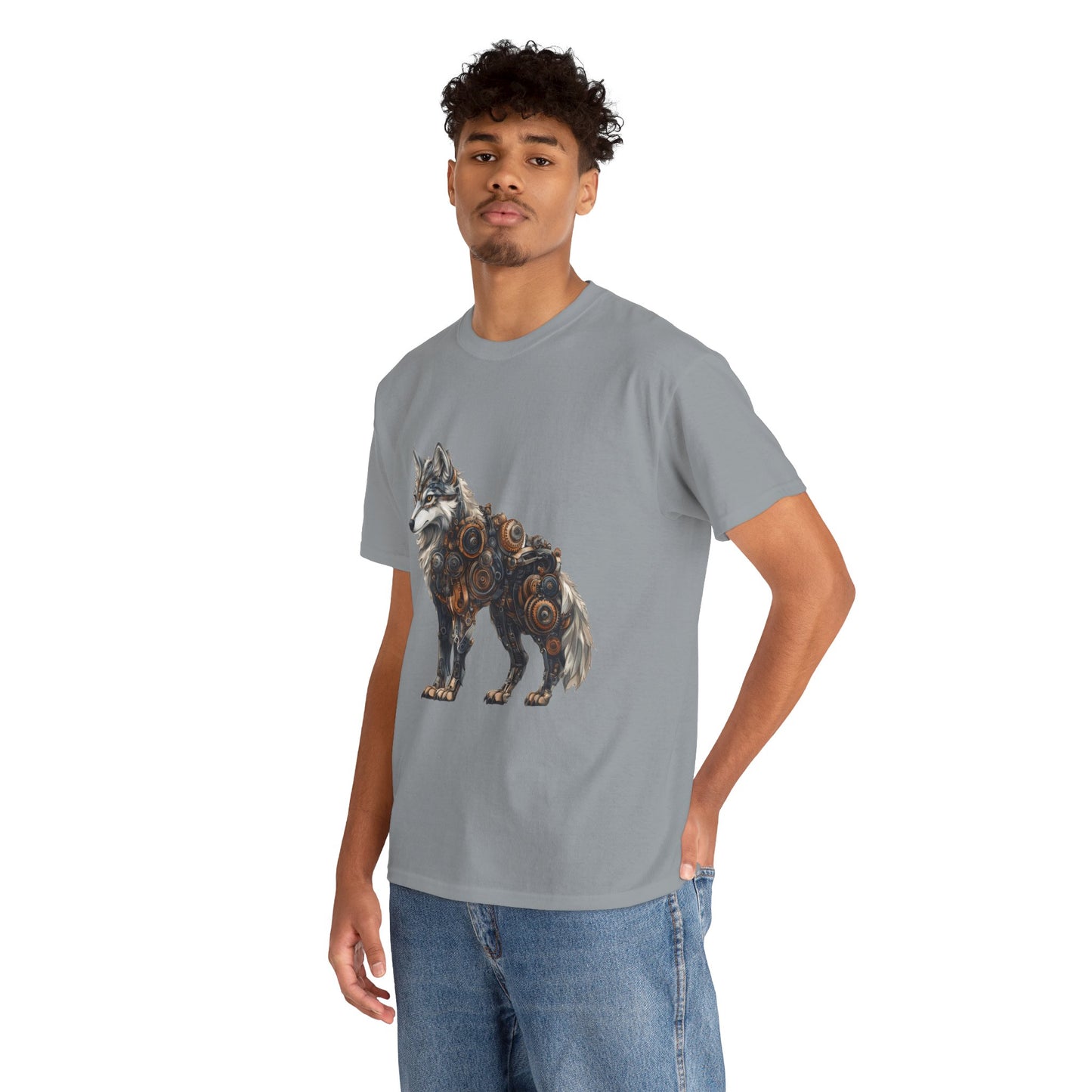 Steampunk Wolf Tee, Mechanical Wolf T-Shirt, Unisex Heavy Cotton Shirt, Graphic T-Shirt, Unique Design,Futuristic Animal Lover Gift Shirt