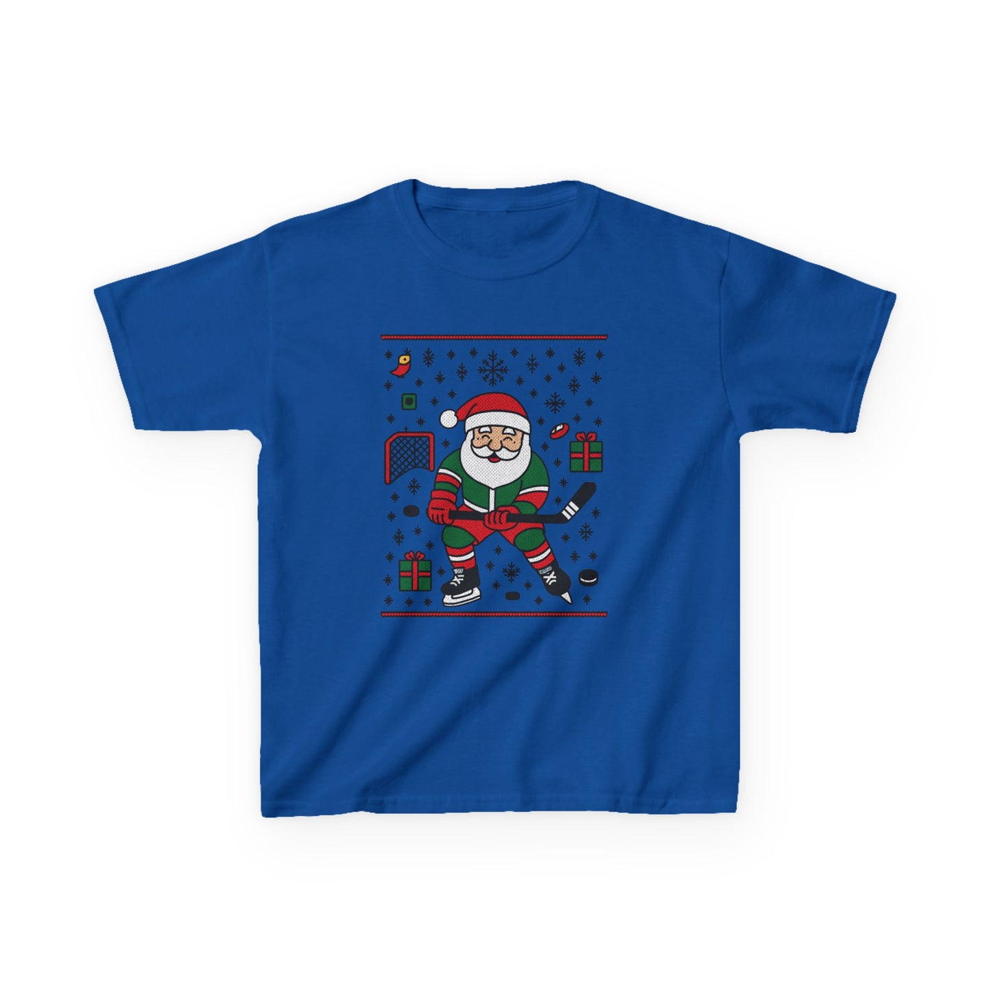 Hockey Santa Youth Christmas T-Shirt, Funny Holiday Sports Tee for Boys