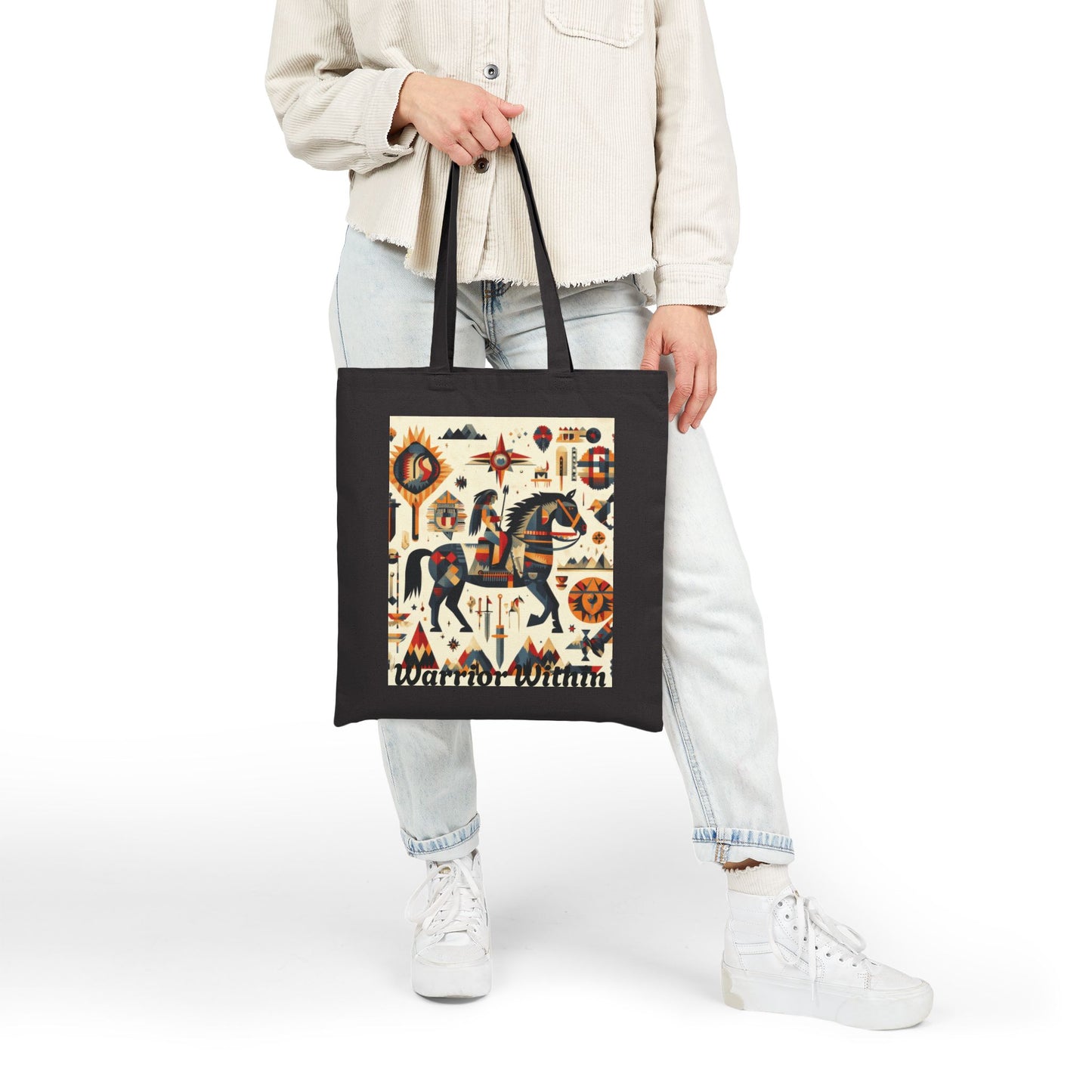 Warrior Within Cotton Canvas Tote Bag, Boho Tote, Eco-Friendly Bag, Gift for Her, Travel Accessory, Art Print Bag