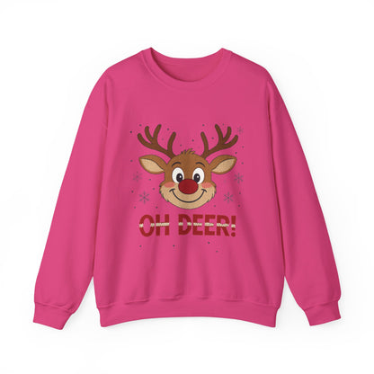 Womens Oh Deer Christmas Sweatshirt, Cute Reindeer Holiday Pullover, Women's Crewneck Sweatshirt
